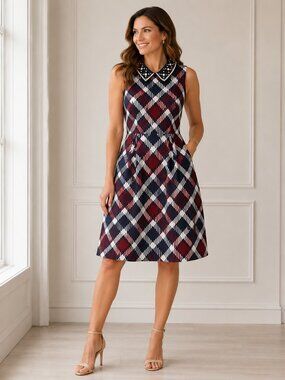 kate spade Navy, Red & White Plaid Pearl Collar Dress